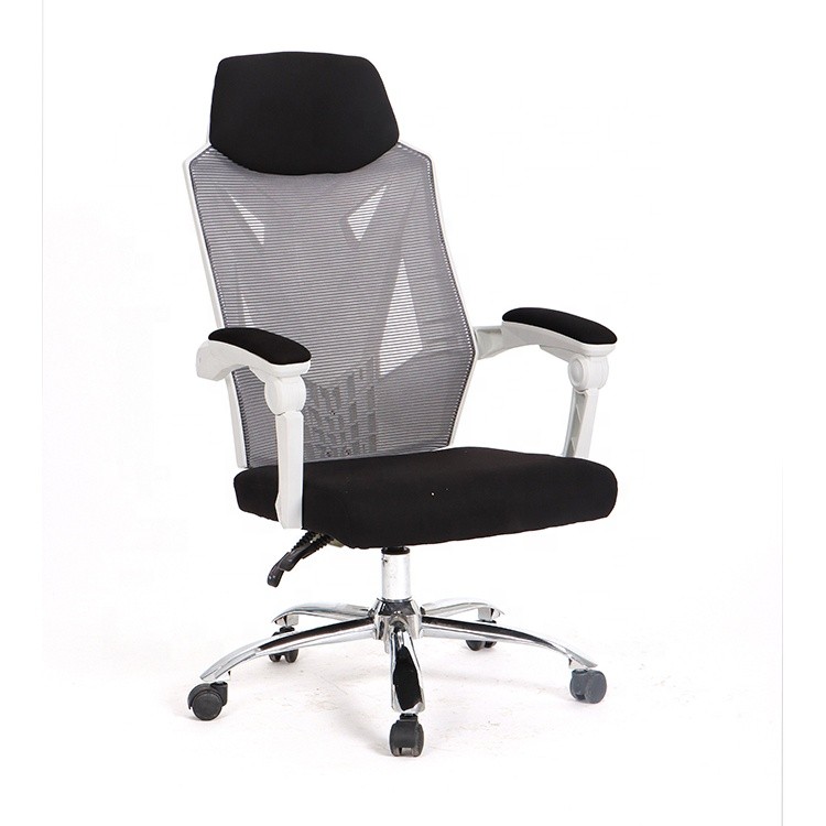 Sillón de oficina GRAZ, blanco, alto, malla gris, tejido negro