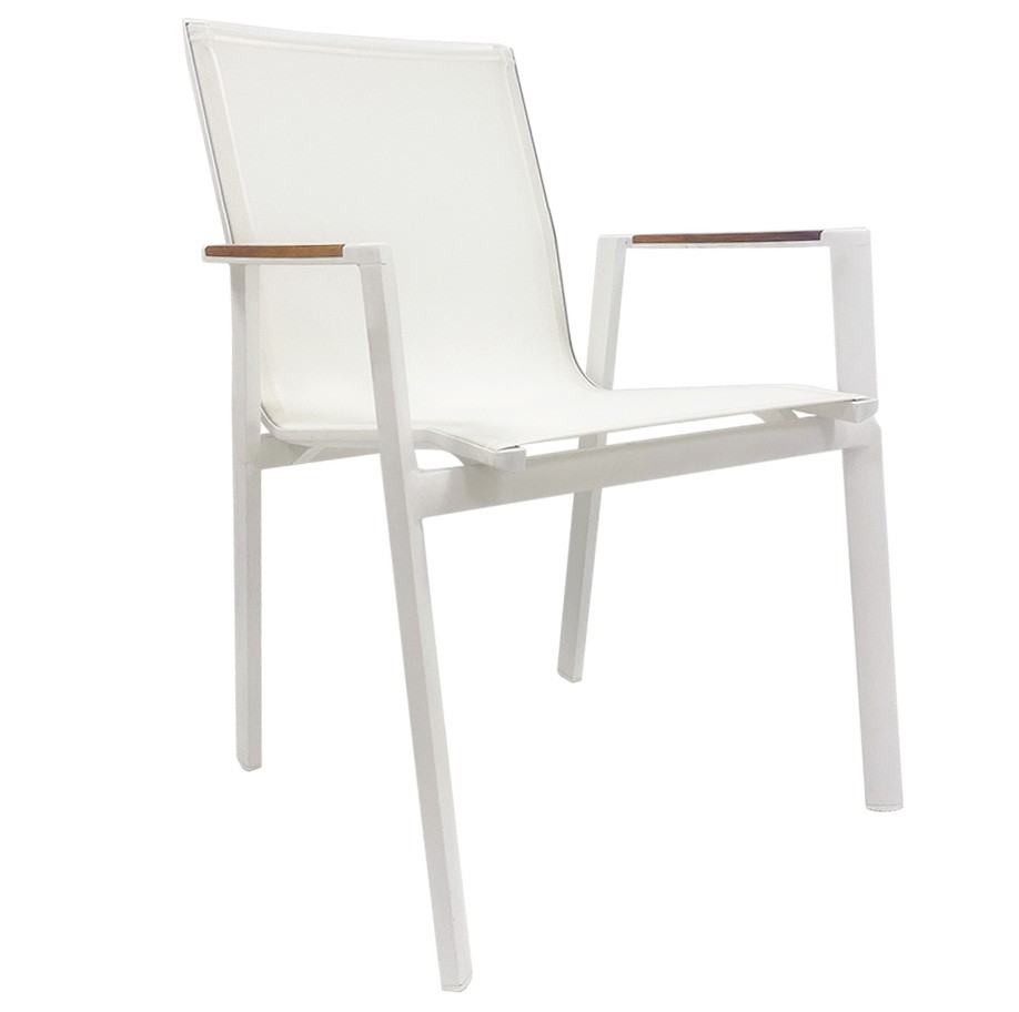 [529.SOROSTBL] Sillón ROSAURO, apilable, aluminio, textilene blanco