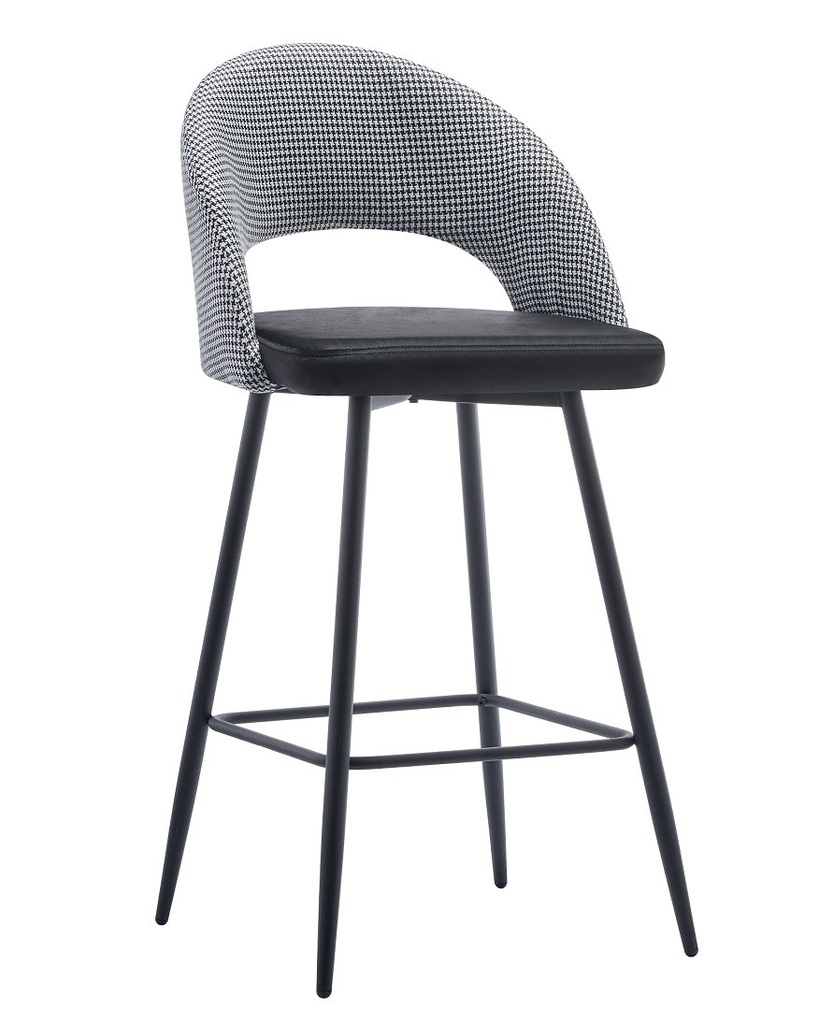 Taburete CLEO, metal, tapizado pata de gallo con negro