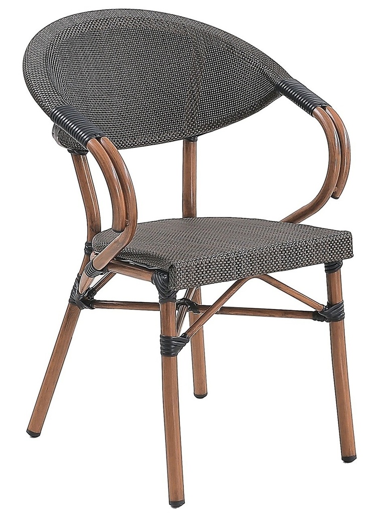 [560.SNERJATMA] Sillón NERJA, apilable, aluminio, teslin marrón