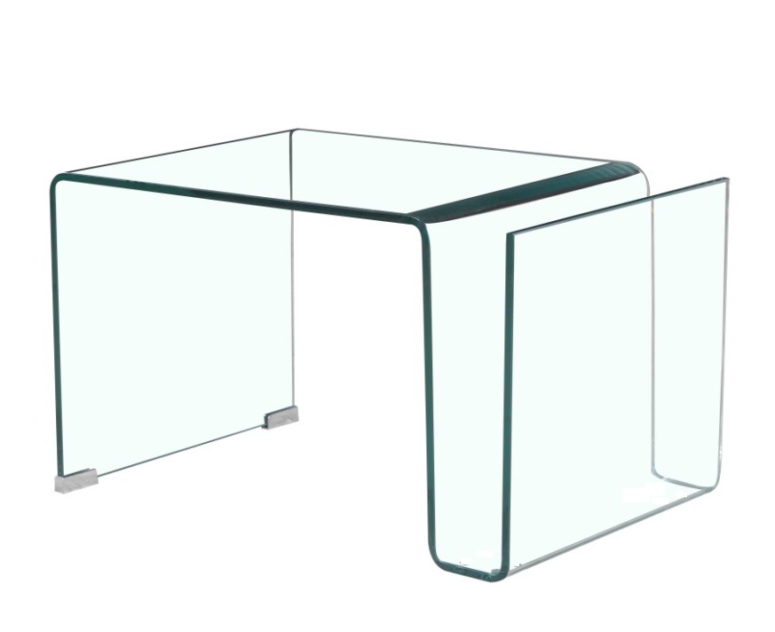 [143.MBATLANTR] Mesa ATLANTIS (SU), baja, cristal curvado transparente, 42 x 38 cms.