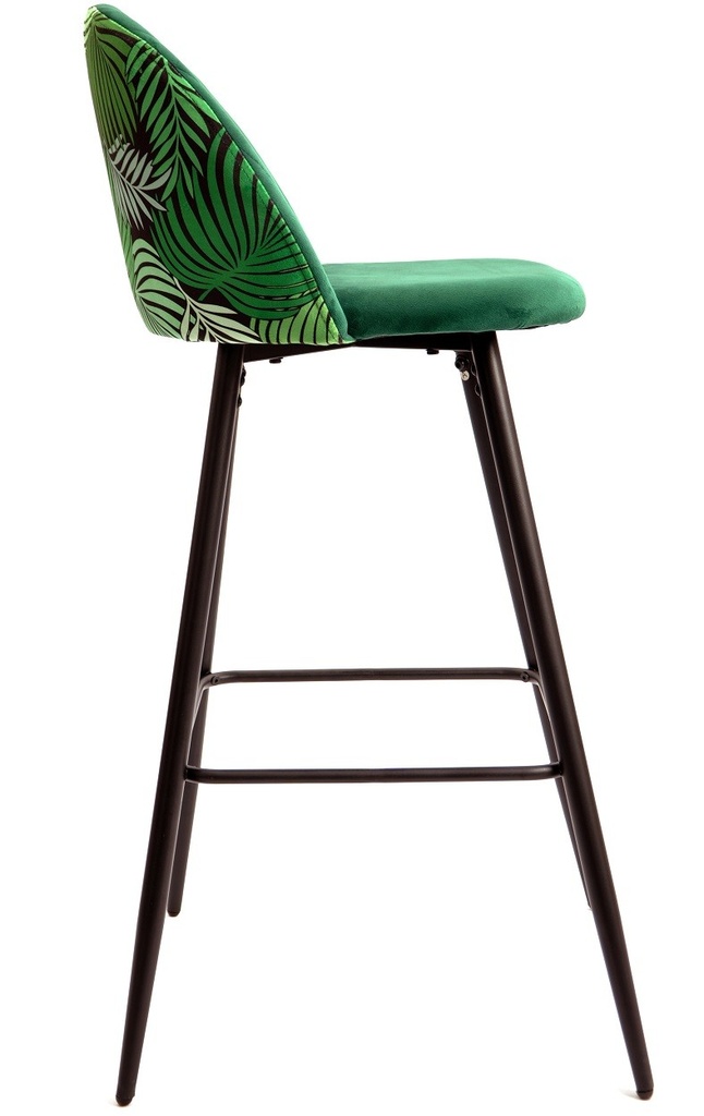 [494.TFLGVE56] Taburete FLORAL, metal, tapizado velvet verde con trasera floral a juego