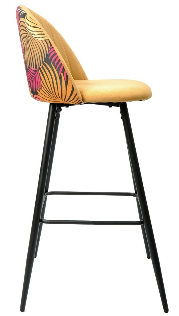 [494.TFLYAM42] Taburete FLORAL, metal, tapizado velvet amarillo con trasera floral a juego