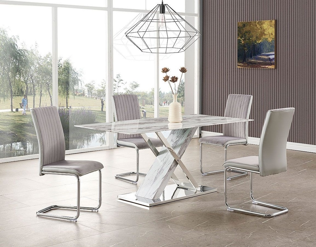 [189.MSIGRI180] Mesa SIGRID, acero inoxidable, DM, tapa de cristal templado, 180 x 90 cms