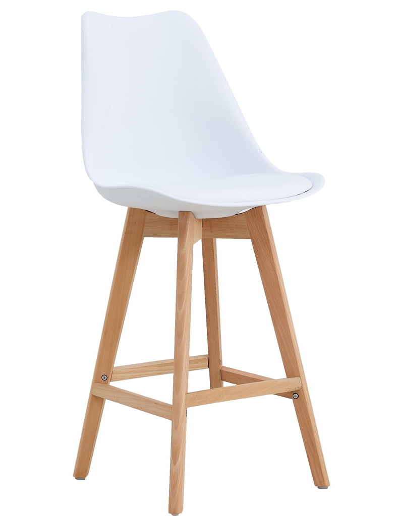 [443.TTORREABB] Taburete TORRE (SU), madera, blanco, cojín blanco