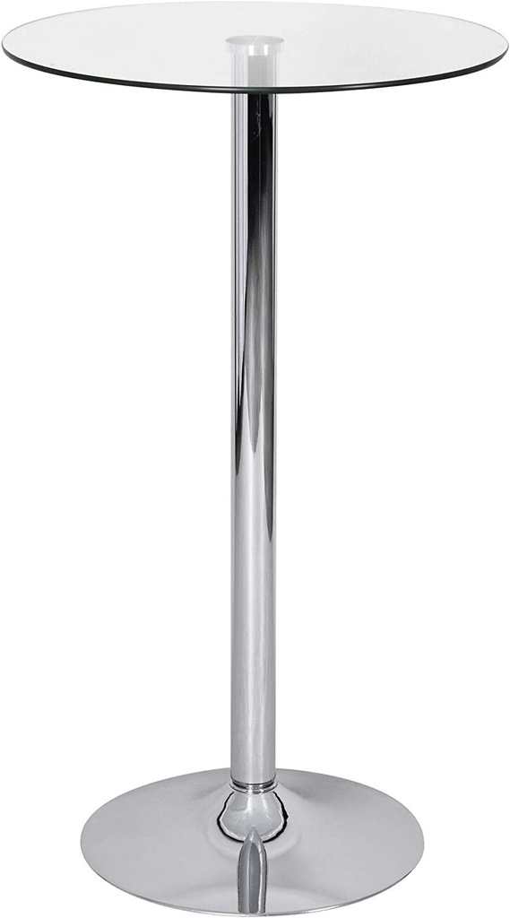 [143.MABERN60R] Mesa BERNIE (SU), alta, cromada, cristal templado, 60 cms de diámetro