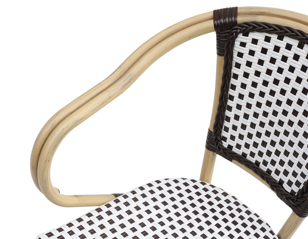 Sillón PARIS, apilable, aluminio, ratán blanco y marrón