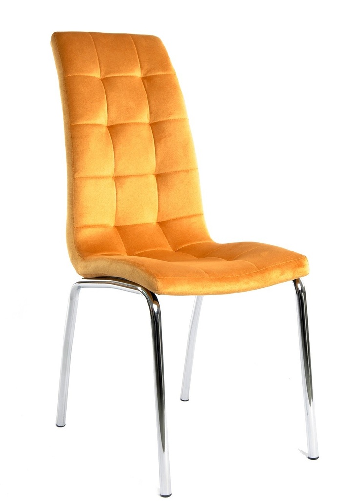 [594.SAROAVAM] Silla AROA, cromada, tapizada velvet amarillo