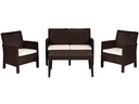 Set ADRIÁTICO, 2 Sillones + Sofá 2 plazas + mesa, polipropileno chocolate, cojines incluidos
