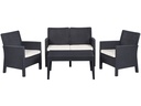 Set ADRIÁTICO, 2 Sillones + Sofá 2 plazas + mesa, polipropileno antracita, cojines incluidos