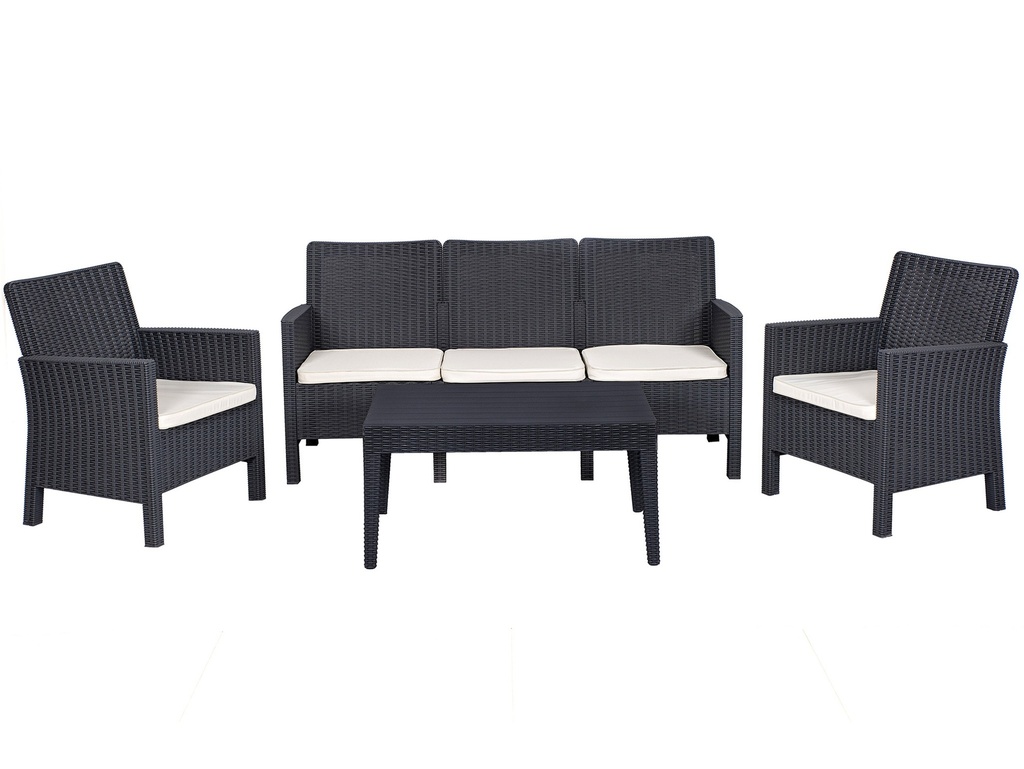 [329.SADR113AN] Set ADRIÁTICO, 2 Sillones + Sofá 3 plazas + mesa, polipropileno antracita, cojines incluidos