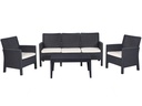 Set ADRIÁTICO, 2 Sillones + Sofá 3 plazas + mesa, polipropileno antracita, cojines incluidos
