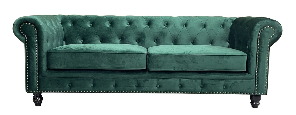 [209.SCHP3VESM] Sofá CHESTER PREMIUM, 3 plazas, tapizado velvet esmeralda