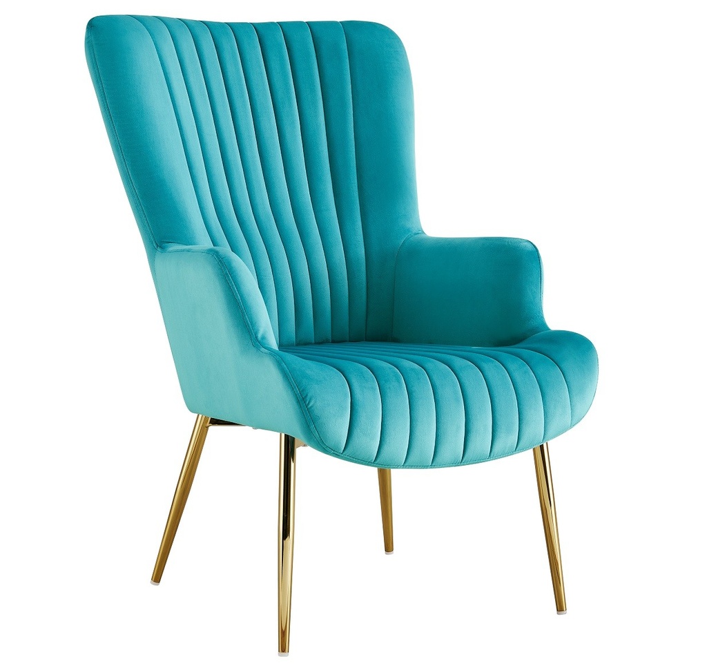 [543.SLILLEVTU] Sillón LILLE, patas doradas, tapizado velvet turquesa