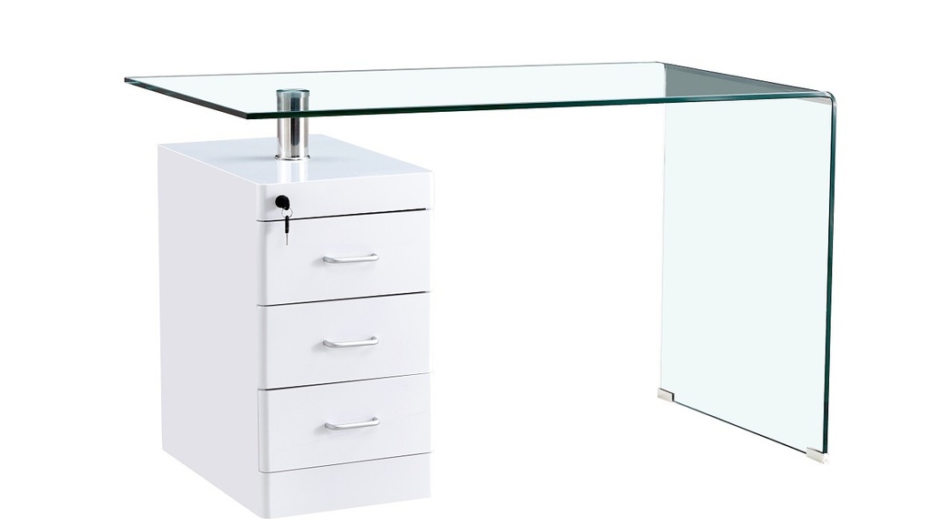 [143.MARTEMIBL] Mesa ARTEMISA, cristal curvado, cajonera, 125x65 cms