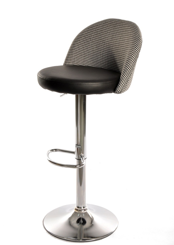 [494.TETCRPGSN] Taburete ETNA, regulable, cromado, tapizado pata de gallo y similpiel negra