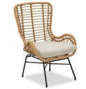 Sillón JAVA, metal, cojín, ratán beige