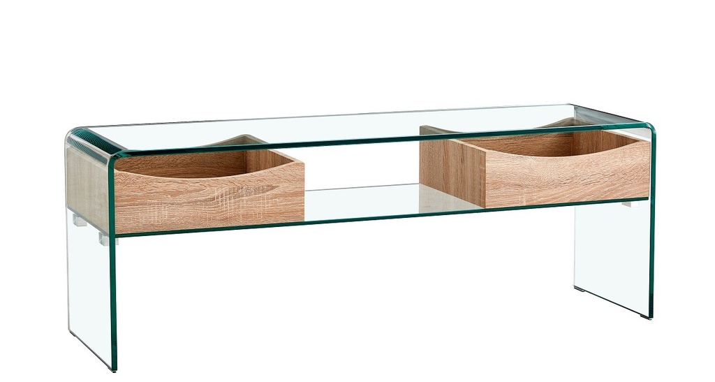 [643.MTVLIBRA] Mesa TV LIBRA, cajones, cristal curvado, 120 x 35 cms