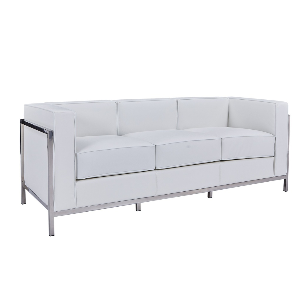 [290.SLOBB3SBL] Sofá LOBBY, 3 plazas, acero inoxidable, similpiel blanca