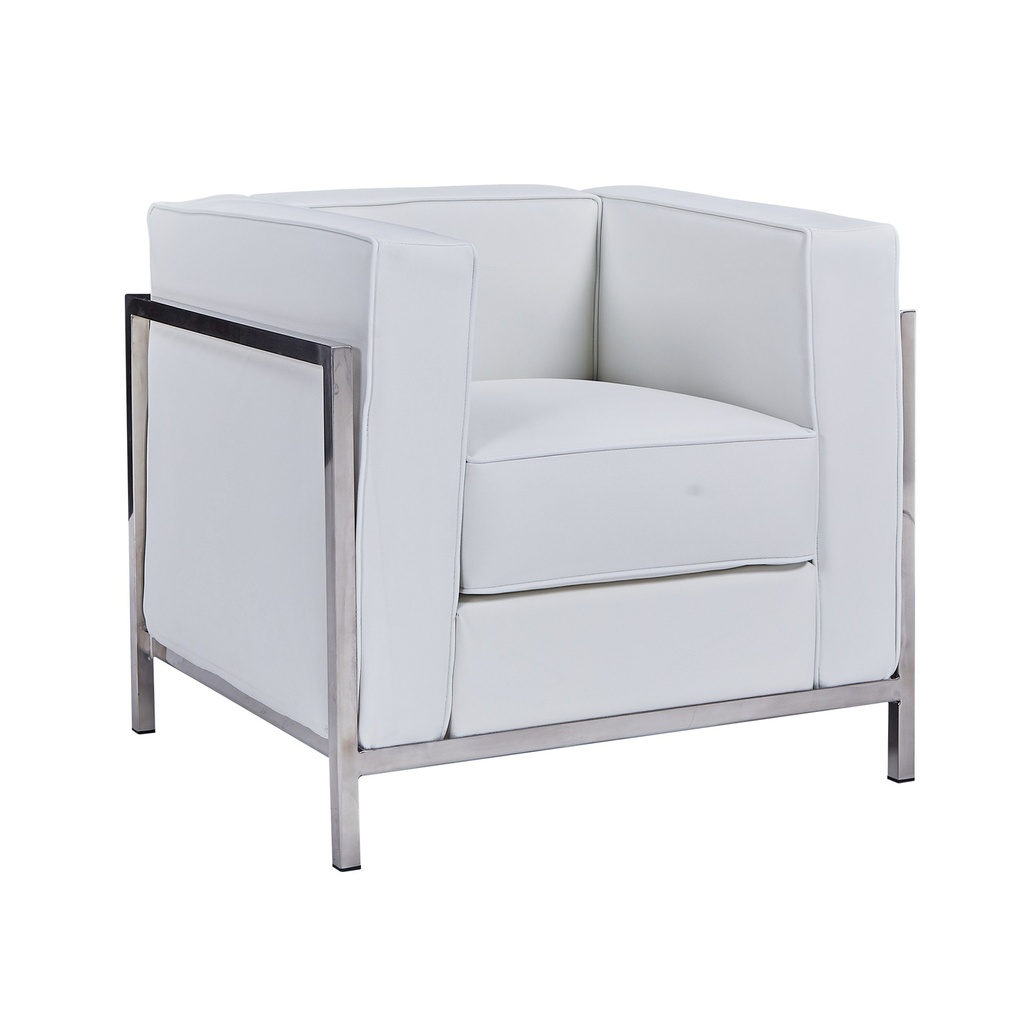 [290.SLOBB1SBL] Sillón LOBBY, acero inoxidable, similpiel blanca