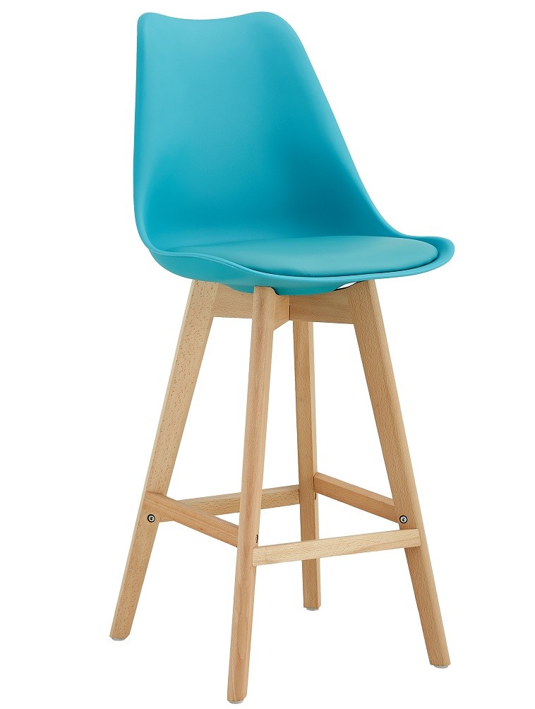 [443.TTORREATU] Taburete TORRE (SU), madera, turquesa, cojín turquesa