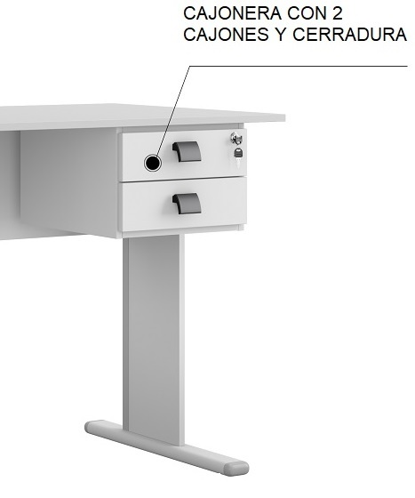 [778.CAA200PL] Cajonera WORK A200, fija, 2 cajones, guías metálicas, cerradura, platino