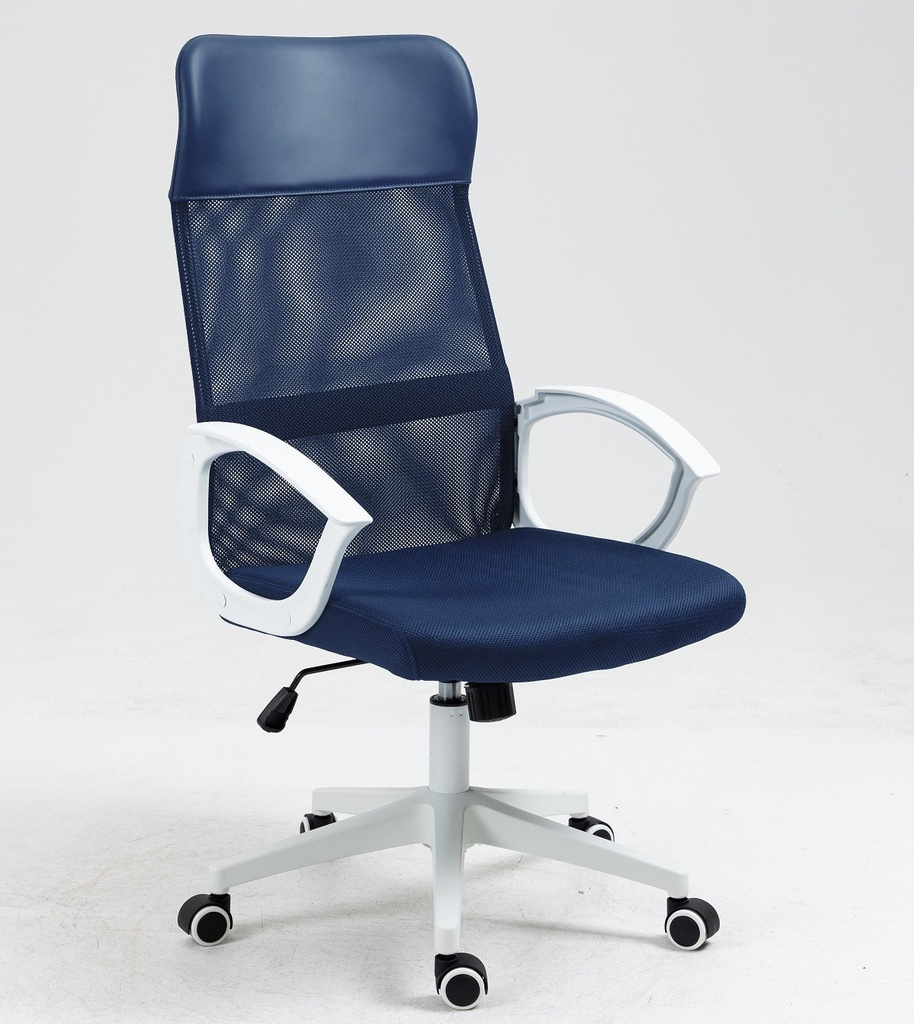 [766.SVEABMAAZ] Sillón de oficina VERTON, blanco, malla y asiento azul oscuro