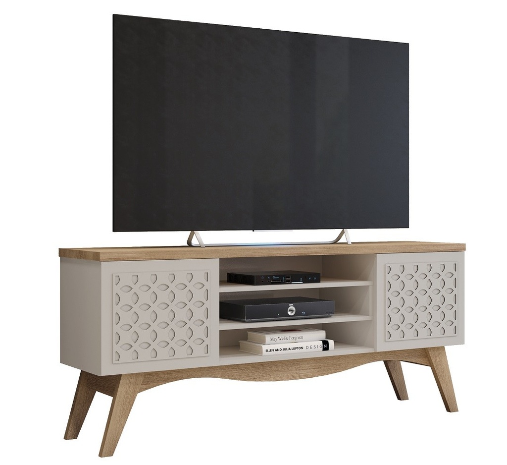 [678.MTVLIBRCE] Mueble TV LIZ, blanco roto y cedro, 160 cms.
