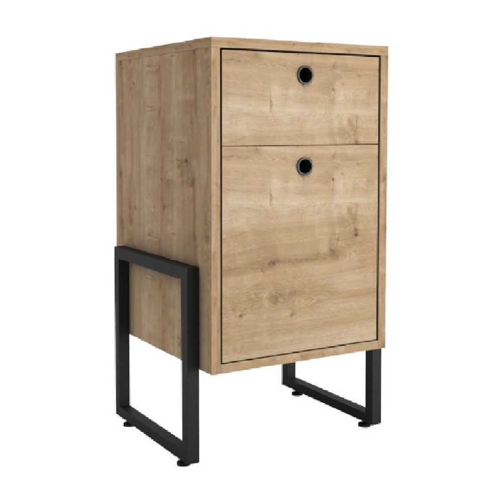 [778.CAWOCAMI] Cajonera WOLLY, multiusos, metal negro, 2 cajones, MDP miel