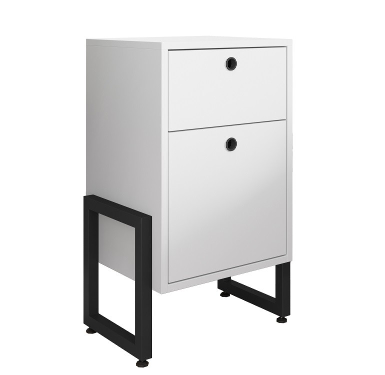 [778.CAWOCABL] Cajonera WOLLY, multiusos, metal negro, 2 cajones, MDP blanco