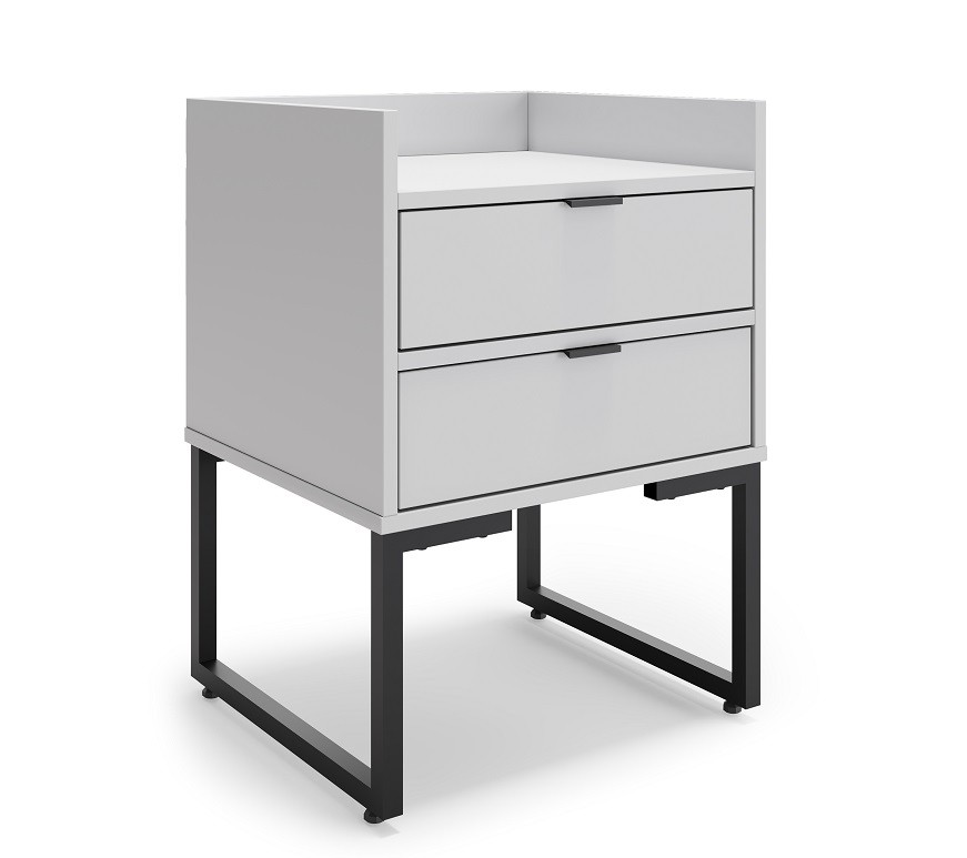 Mesita de noche TOKYO, multiusos, metal negro, 2 cajones, MDP blanco