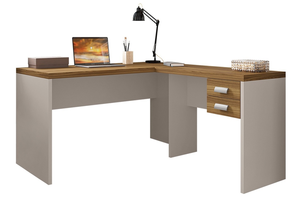 [734.MST139CMC] Mesas de oficina STUDIO 136 y STUDIO 90, 2 cajones, bilaminado miel y cacao, 136 x 150 cms