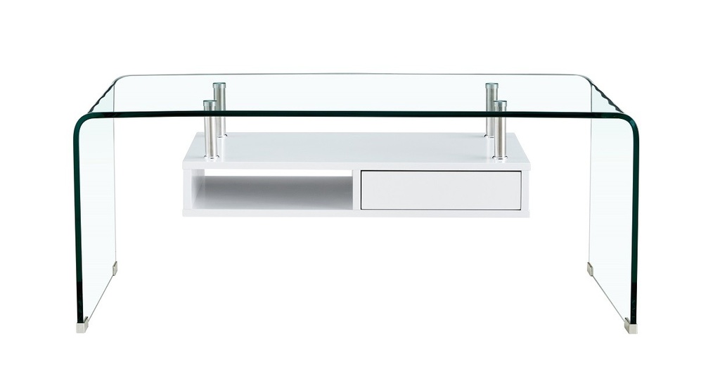 [143.MBNE110BL] Mesa NEWARK, baja, estante blanco, cristal curvado, 110 x 60 cms