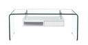 Mesa NEWARK, baja, estante blanco, cristal curvado, 110 x 60 cms