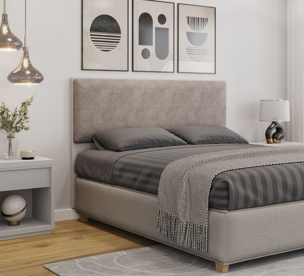 [678.CAUN16BCA] Cabecero tapizado UNI 160, MDP blanco, tejido velvet capuccino, 160x5x90 cms