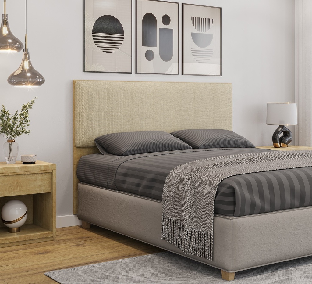 [678.CAUN16NJE] Cabecero tapizado UNI 160, MDP natura, tejido lino jengibre, 160x5x90 cms