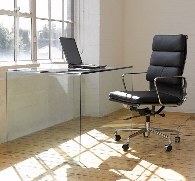 [143.MAPOTR125] Mesa APOLO (SU), cristal curvado transparente, 125 x 70 cms