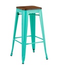 Taburete TOL EK WOOD, acero, verde agua, asiento madera
