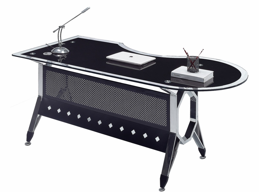 [714.MCOLFI180] Mesa de oficina COLOGNE, forma a izquierda, vidrio templado negro, 180 x 85 cms