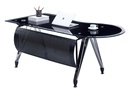 Mesa de oficina MAGNA, forma a izquierda, vidrio templado negro, 180 x 85 cms