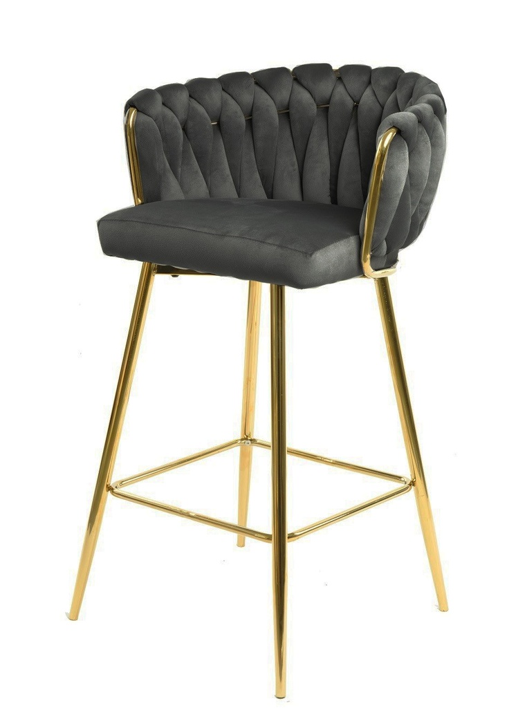 [494.TKINGVGO] Taburete KING, metal, cromado dorado, tapizado velvet gris oscuro