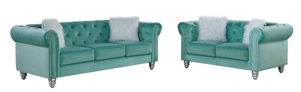 [252.SSCHSVE58] Set Sofás CHESTER STYLE, 3 +2 plazas, tapizado velvet verde agua 58