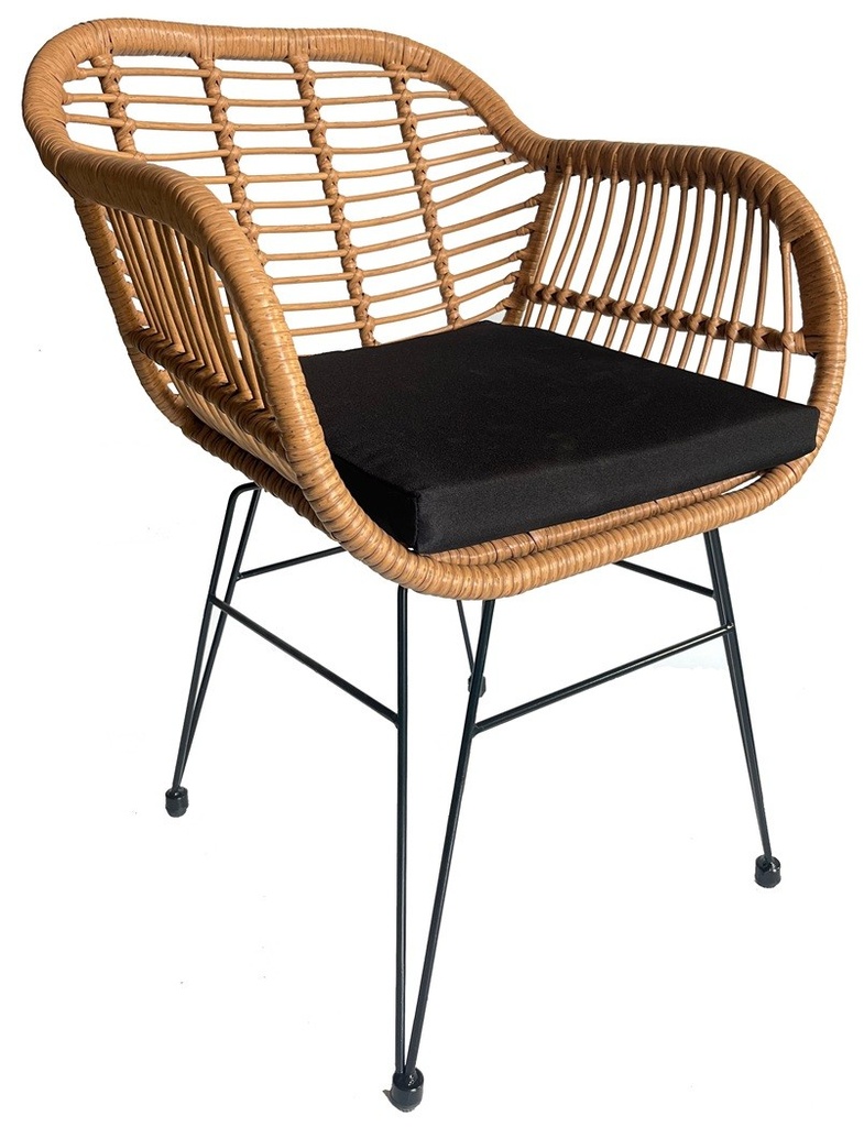 [530.SKUALBENE] Sillón KUALA, metal, ratán beige, cojín negro