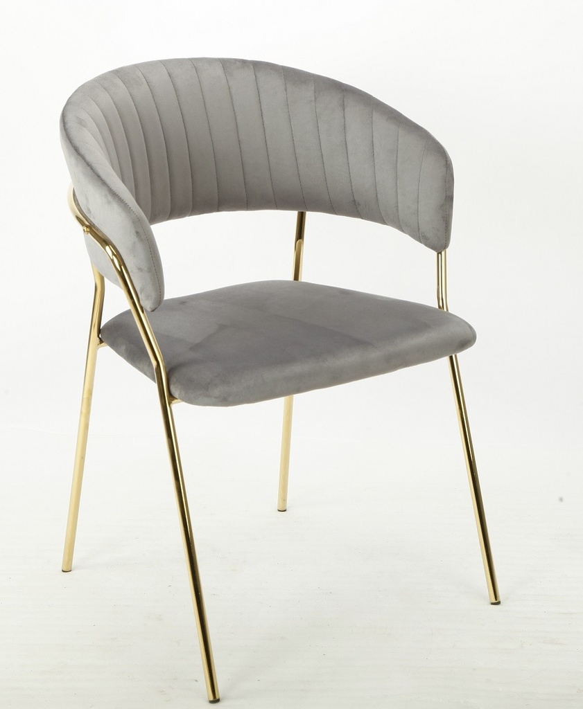 [594.SKEFRNVGR] Sillón KEFRÉN NEW, metal, cromado dorado, tapizado velvet gris