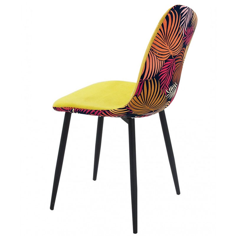 [594.SHONAMFAJ] Silla HORUS NEW, metal, tapizado velvet amarillo con trasera floral a juego