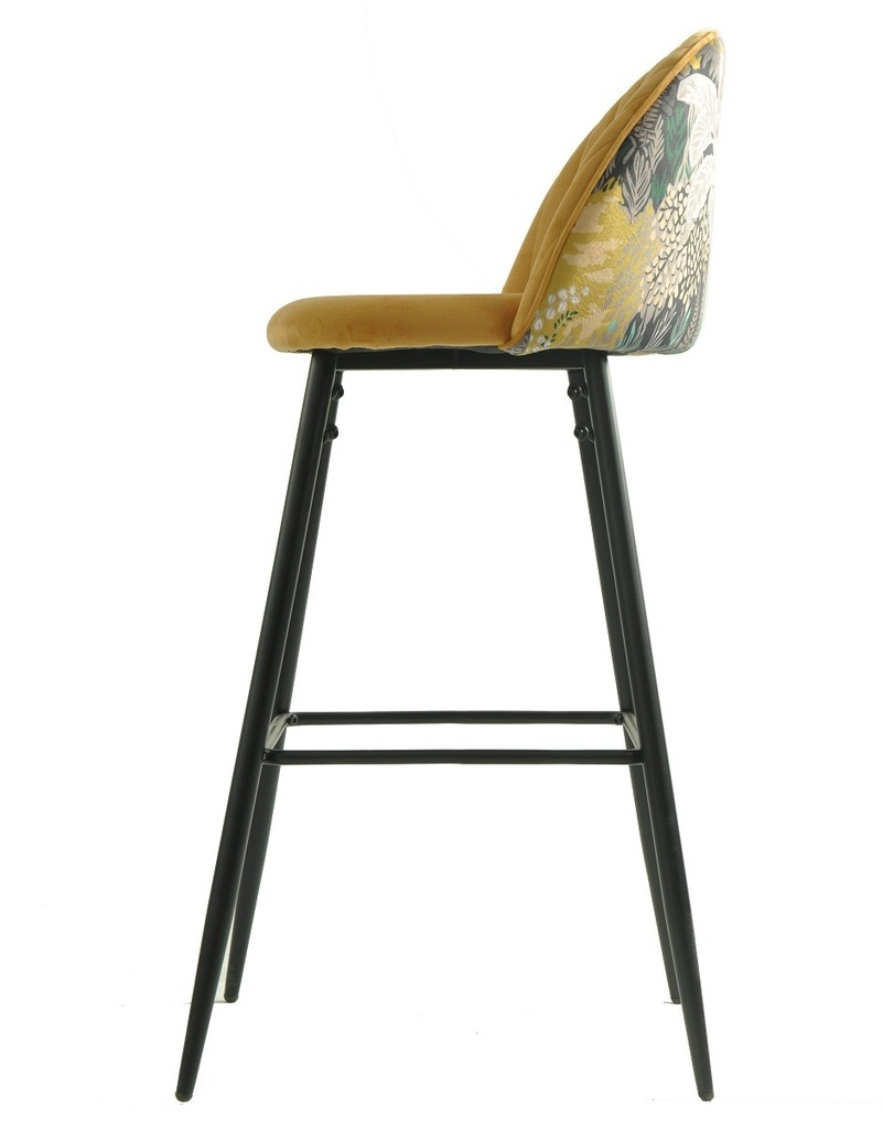 [494.TPAYAM42] Taburete PALM YELLOW, metal, tapizado velvet amarillo con trasera palm