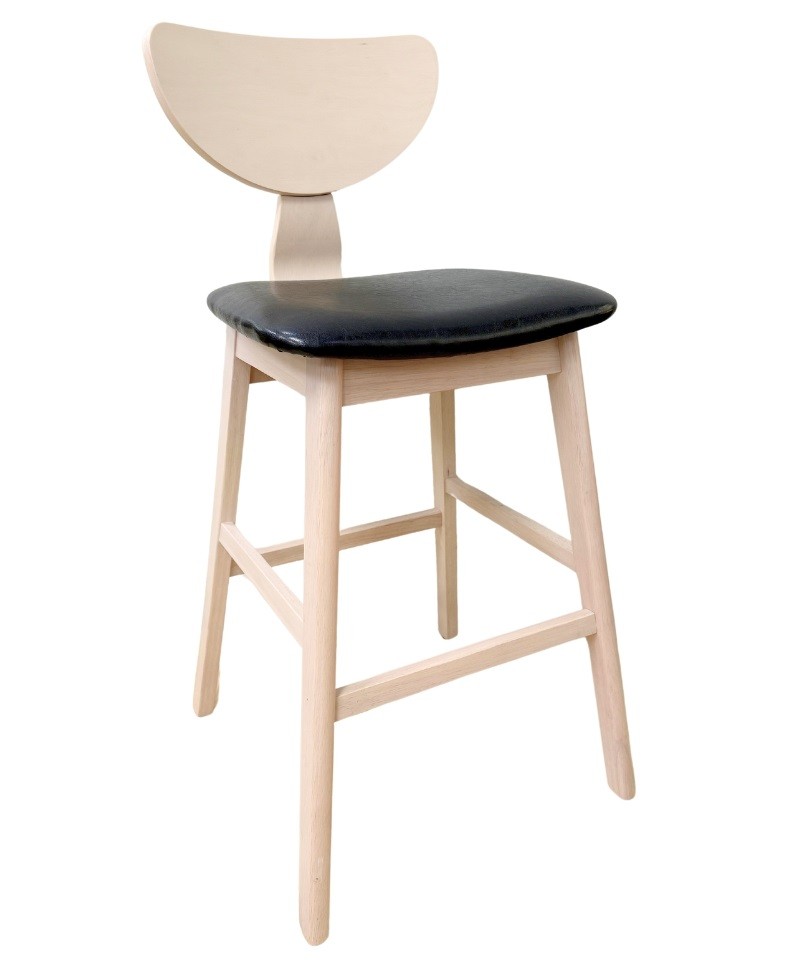 [450.TDUBLISNE] Taburete DUBLIN, madera de hevea, natural, similpiel negra
