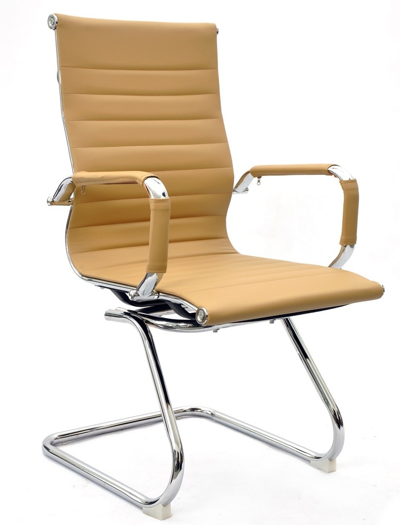 [794.SOLIFSMC] Sillón de oficina OLIVER, fijo de patín, cromado, similpiel marrón claro