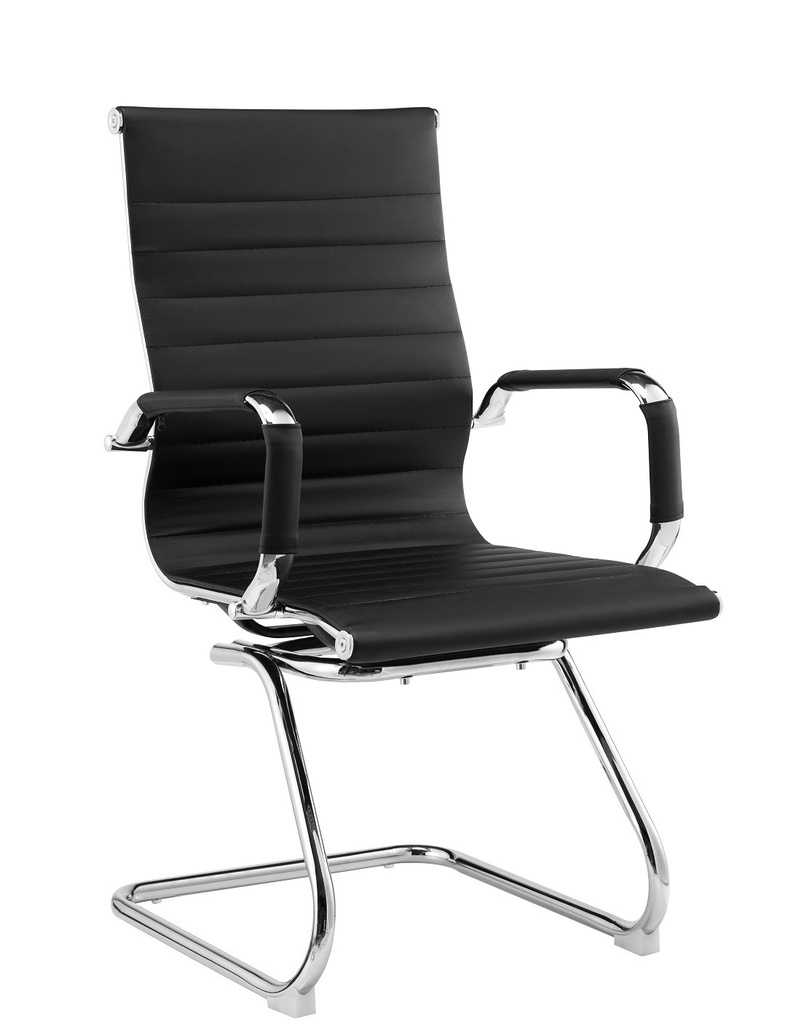 [794.SOLIFSNE] Sillón de oficina OLIVER, fijo de patín, cromado, similpiel negra