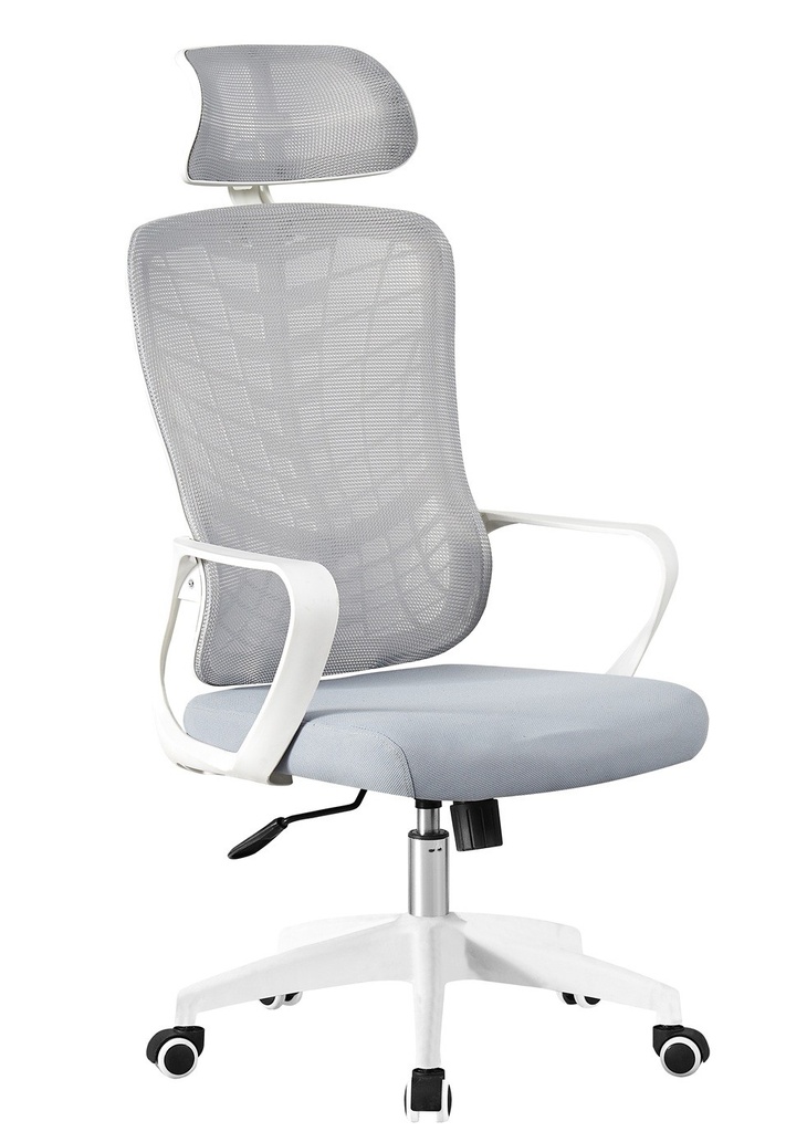 [762.SMELLBMGR] Sillón de oficina MELLAC, alto, blanco, malla y asiento gris